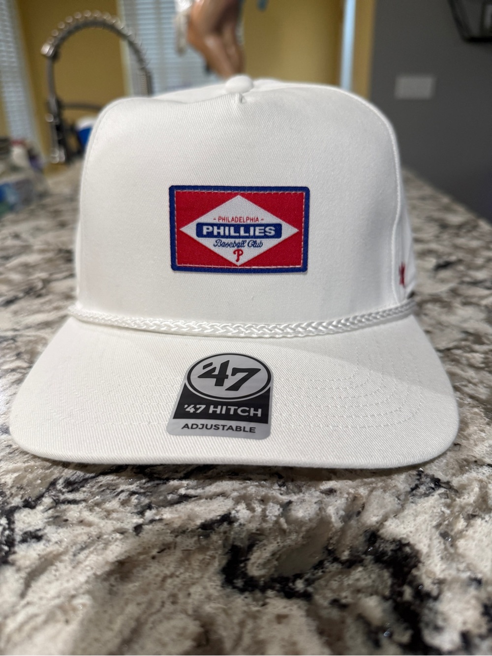 47 Phillies White Hat with Red & Blue Patch